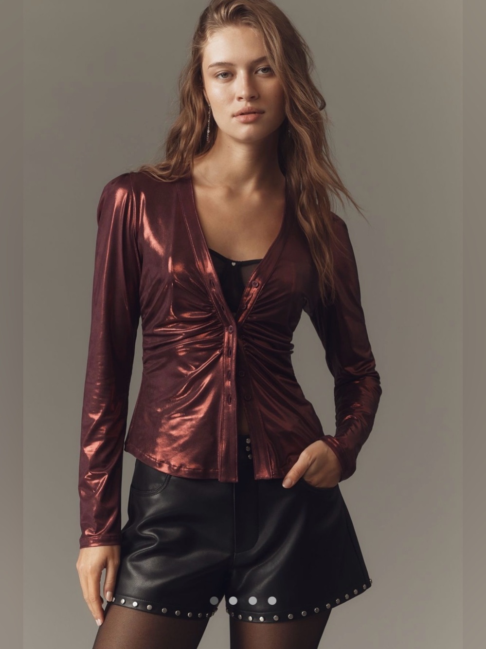 The Nika shine button down shirt